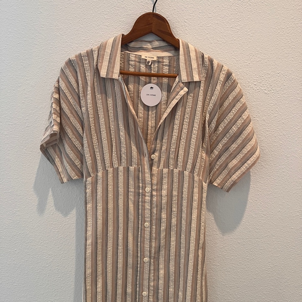 Striped button front midi dress - M
